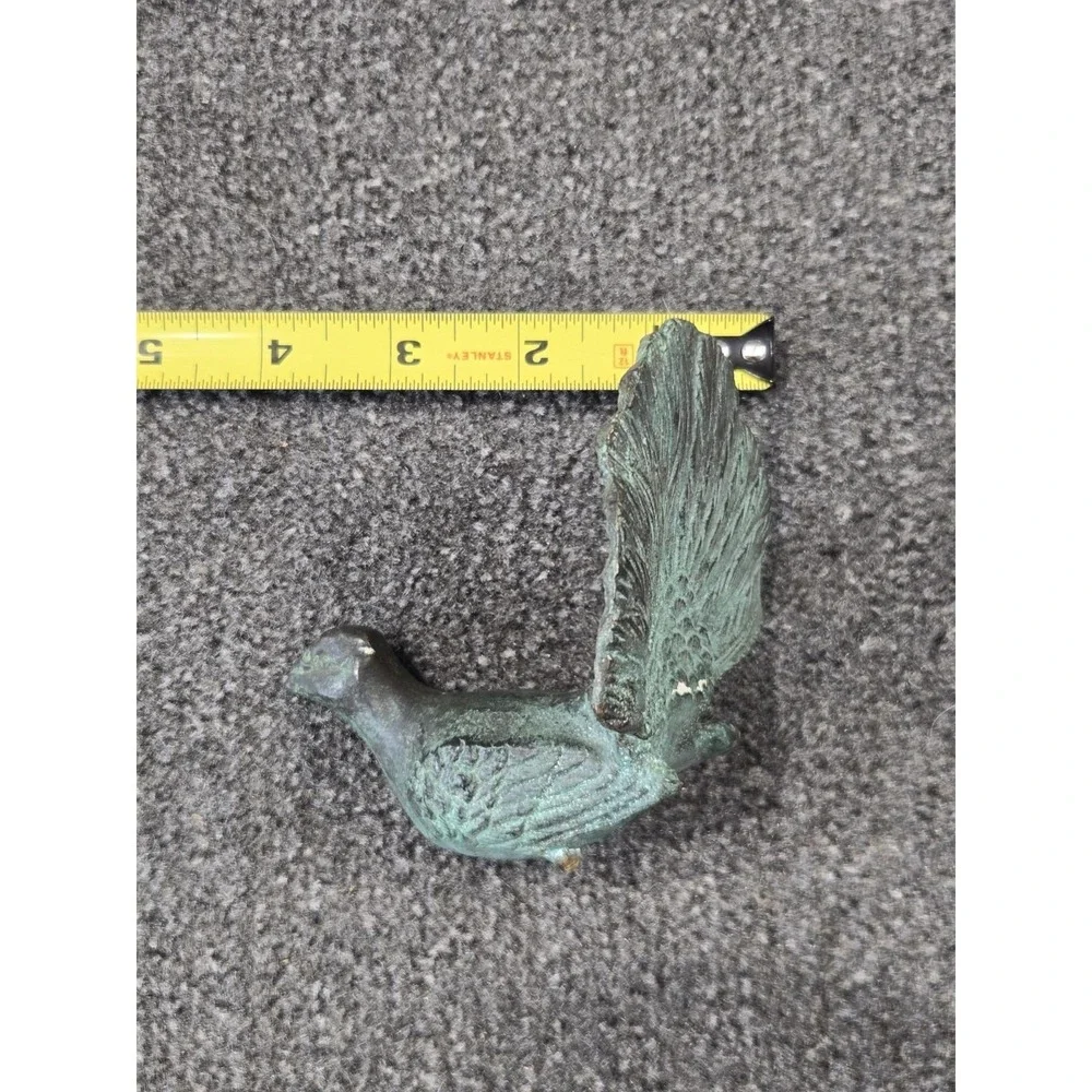 Vintage Solid Brass Pheasant Figurine Green Patina Game Bird Statue Rustic Cabin